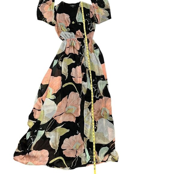 Lulus Wondrous Water Lilies Black Floral Print V-Neck‎ Slit Maxi Dress Sz Small - Picture 13 of 14